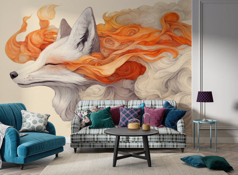 Self-Adhesive Full Wall Mural Abstract Art Design for Living Room, Kitchen, Bedroom 'Fox in a Vision'