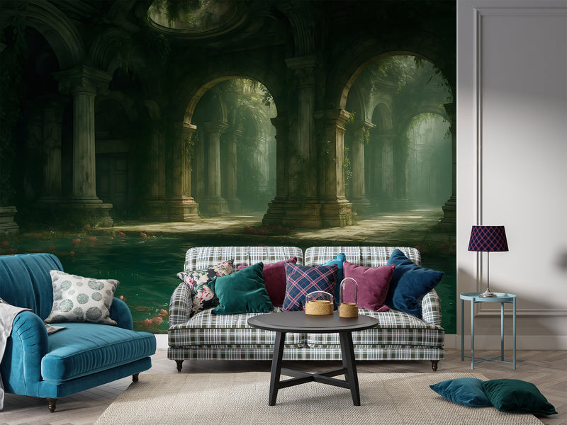 Wall Print Self-Adhesive Wall Murals With Architecture Image For Living Room Kitchen "Lost Temple Of Water" 🏛