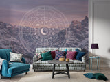 Zodiac Wheel Peel and Stick Wall Mural – Celestial Astrology Wallpaper for Meditation Room