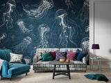 Art Wall Mural 🎨 Full Wall Peel and Stick Wallpaper "Painted Jellyfish" Wall Murals For Office Living Room