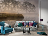 Nature Lake Wallpaper Boat Near Foggy Lake Vinyl Wallpaper Peel and Stick For Living Room, Bedroom, Relaxation Area