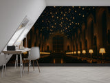 Gothic Great Hall Wall Mural – Non-Woven Wallpaper | Magical Floating Lights Interior Art for Living Room & Bedroom