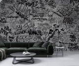 Peel and Stick Grey Graffiti Wall Mural – Modern Interior Design Wallpaper for Gaming Room, Peel and Stick Urban Street Art Decor