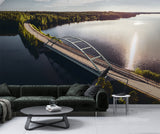 Road Above Water Wall Mural Peel and Stick Bridge Print for Living Room, Bedroom or Office Architectural Accent Wall Art