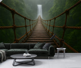Natural Print "Bridge Into The Mist Toward The Waterfall" Brutal Wall Art Self-Adhesive Wallpaper For Living Room, Office, Adventure Lovers 🏞️