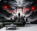 Traditional Wall Mural for a Gaming Zone – Chill Area Print Samurai Walking Toward the Temple