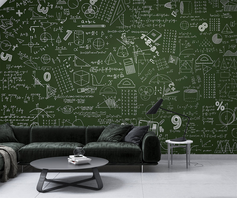 Wallpaper with formulas Math tasks design for kids’ room Peel and stick Mural Wall art Poster Educational zone or school print 📘