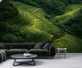 Lush Green Rice Terraces Aerial View – Peel and Stick Wall Mural Nature Landscape Wallpaper