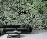 Self-Adhesive Green Graffiti Wall Mural for Gaming Room – Modern Urban Interior Design Decor