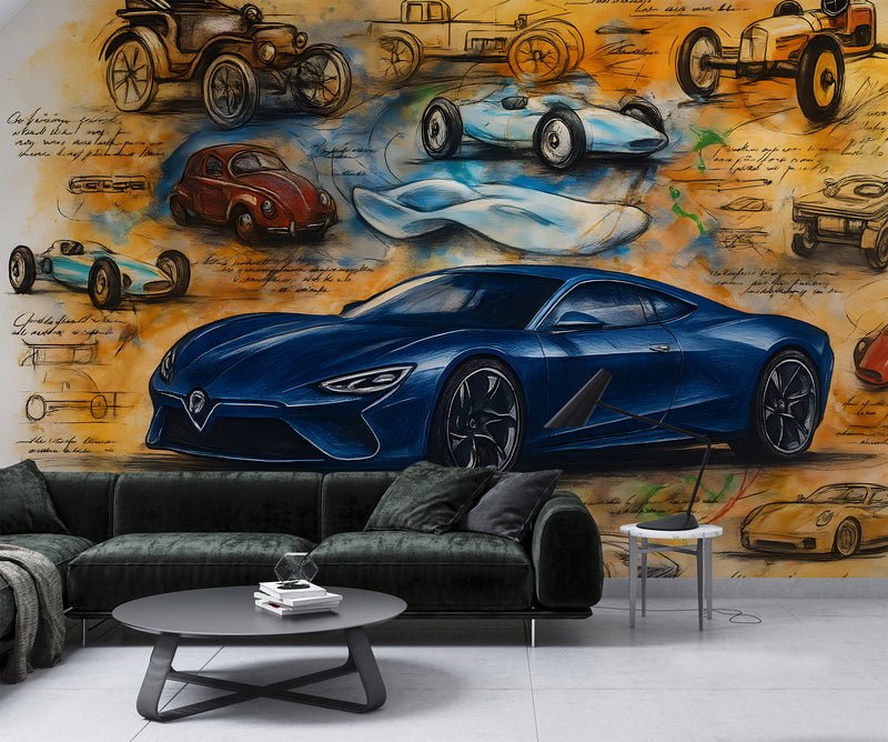 Vintage-style car wallpaper Peel and Stick wall mural for living room, kids' room, art wall in the hall, and office wall print 🚙