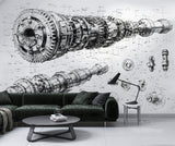 Self-Adhesive Wall Mural – Technical Engineering Drawing Wallpaper for Office