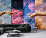 Peel and Stick Wall Mural “Celestial Hands in the Clouds” – Surreal Sky Art Wallpaper