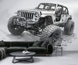 Off-Road Blueprint Wall Mural – Peel and Stick Technical Drawing Wallpaper for Garage & Office