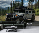 Peel and Stick Wallpaper Off-Road Hummer in the Forest – Realistic Off-Road Print Wall Mural for Garage, Office, and Kids’ Room