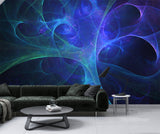 Abstract Neon Fractal Peel and Stick Wallpaper – Futuristic Blue and Purple Wall Mural for Playroom, Bedroom, and Creative Spaces