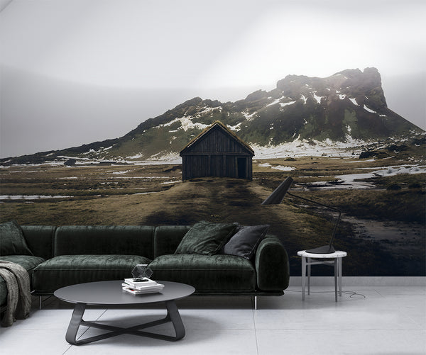 Peel and Stick Wall Mural – Norwegian Viking House Print Scandinavian Home Design for Bedroom or Living Room