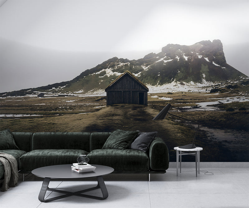 Peel and Stick Wall Mural – Norwegian Viking House Print Scandinavian Home Design for Bedroom or Living Room