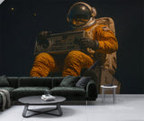 Non-Woven Wallpaper Astronaut in Space with Retro Boombox – Vintage Wall Mural for Bedroom and Living Room