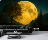 Natural Print Peel and Stick Mural For Living Room, Bedroom Office Poster "Mysterious Glow Of The Full Moon Over The Lake"