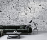 Graphic wallpaper Science theme Mathematical wallpaper Full wall peel and stick mural for kids’ room or living room Educational space print Gray background "Mathematical Formulas" 🧮