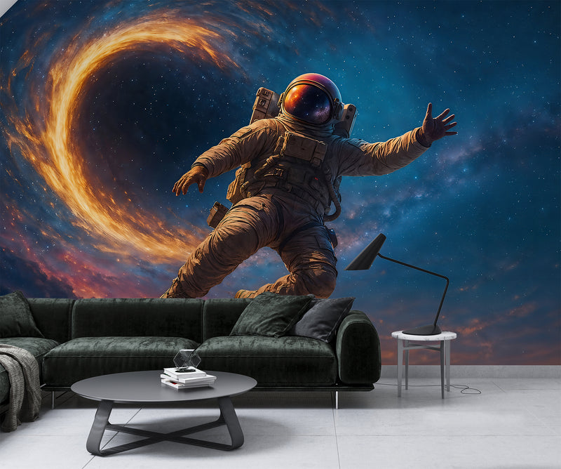 Bright Self-Adhesive Wallpapers For Bedroom, Living Room. Art Print For A Teenager's Room, Feature Wall Poster "Astronaut In The Galaxy Vortex" 👨‍🚀
