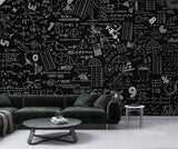 Brutal background Non-woven wallpaper for office Educational print for teen’s room Dark wall with mathematical formulas Full wall art Unique wallpaper ⚙️