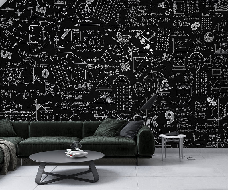 Brutal background Non-woven wallpaper for office Educational print for teen’s room Dark wall with mathematical formulas Full wall art Unique wallpaper ⚙️