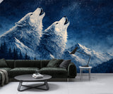Majestic Wolves in Forest Peel and Stick Wall Mural – Mystical Wildlife Nature Wallpaper for Modern Interior