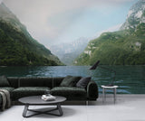 Split Mountains in the Sea Wall Mural Self-Adhesive Wallpaper for Living Room Natural Print for Office Design for Relaxation Area 🌊