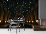 Gothic Great Hall Wall Mural – Non-Woven Wallpaper | Magical Floating Lights Interior Art for Living Room & Bedroom