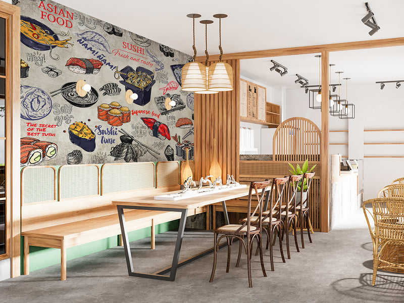High-Quality Self-Adhesive Photo Wallpaper With Custom Design For Kitchen, Restaurant, Or Office – "Japanese Cuisine On A Dark Background" (Copy)