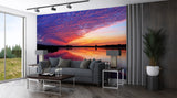 Nature Print Self-Adhesive Wall Mural for Living Room, Relaxation Area "Reflection of Clouds in the Lake" Accent Wall Decor