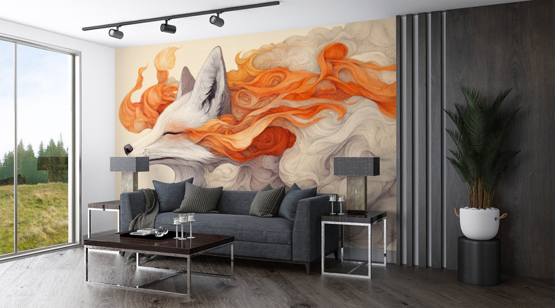 Self-Adhesive Full Wall Mural Abstract Art Design for Living Room, Kitchen, Bedroom 'Fox in a Vision'