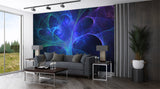 Abstract Neon Fractal Peel and Stick Wallpaper – Futuristic Blue and Purple Wall Mural for Playroom, Bedroom, and Creative Spaces