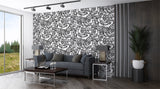 Floral print Black and white art Calm tones on the wall Peel and stick wallpaper for living room or bedroom "Graphic Roses" Nature-inspired design Accent wall