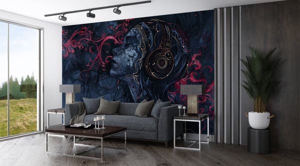 Art Abstraction Wall Vinyl Wallpaper Peel and Stick Mural Sports Theme For Office, Hall, Gym "Cosmic Enjoyment Of Music"
