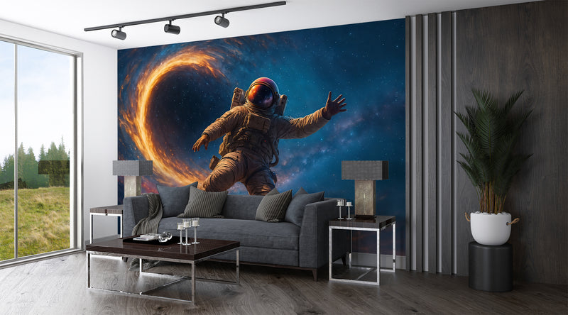 Bright Self-Adhesive Wallpapers For Bedroom, Living Room. Art Print For A Teenager's Room, Feature Wall Poster "Astronaut In The Galaxy Vortex" 👨‍🚀