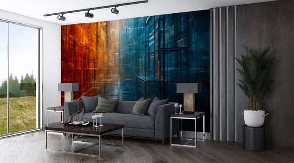 Colorful Abstraction Art Wall Peel And Stick Wallpaper Accent Wall Office Design Print For Gym "Urban Geometry Of Light" 💡