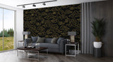 Luxury Chinese Cloud Peel and Stick Wallpaper – Black and Gold Oriental Self-Adhesive Wall Mural
