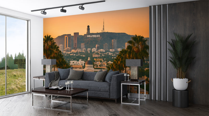 Peel and Stick Mural Living room print Wall art Bedroom design Wallpaper with a Hollywood and palm panorama for stylish, sunny wall decor