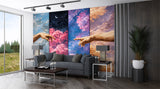 Peel and Stick Wall Mural “Celestial Hands in the Clouds” – Surreal Sky Art Wallpaper