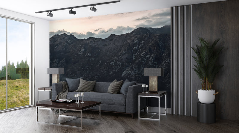 Nordic Design Peel and Stick Wall Mural Scandinavian Style Evening View of the Old Town of Kotor Bay from Mount Lovćen Print for Living Room, Office or Bedroom