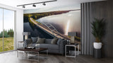 Road Above Water Wall Mural Peel and Stick Bridge Print for Living Room, Bedroom or Office Architectural Accent Wall Art