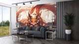 Anime Print Self-Adhesive Wallpaper For Whole Wall Animation Style For Kids Room, Living Room "Japanese Dragon Guardian" 🐉