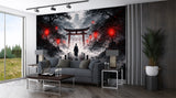 Traditional Wall Mural for a Gaming Zone – Chill Area Print Samurai Walking Toward the Temple