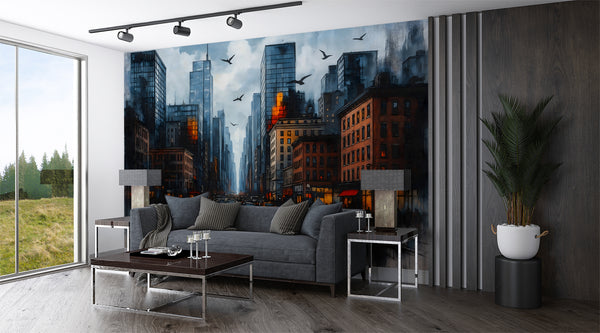 Self-adhesive photo wallpaper Urban style Cityscape print for bedroom Living room wall decor Bright tones for modern interior