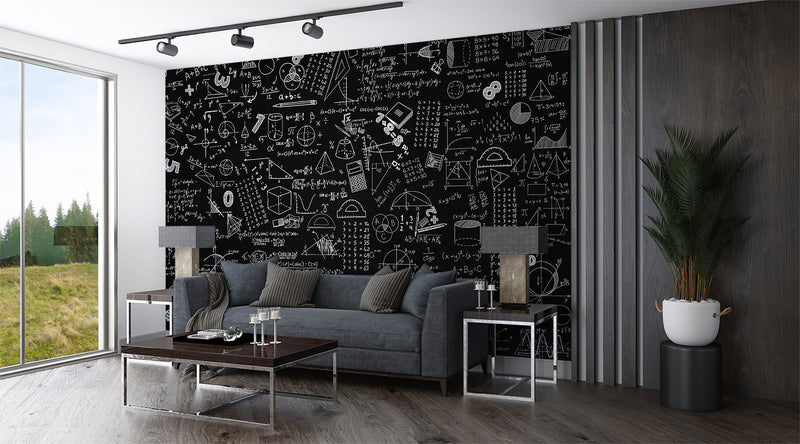 Brutal background Non-woven wallpaper for office Educational print for teen’s room Dark wall with mathematical formulas Full wall art Unique wallpaper ⚙️