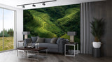 Lush Green Rice Terraces Aerial View – Peel and Stick Wall Mural Nature Landscape Wallpaper