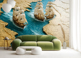 Wall Print 3D Self-Adhesive Wallpaper Perfect for Living Room, Office, Bedroom Design "Sea Journey Through the Map" 🌊🗺️