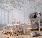 Kids’ Peel and Stick Mural Deer Family  Art Naturalistic Woodland Print for Children’s Room Art Wall Mural  Forest Design for Nursery